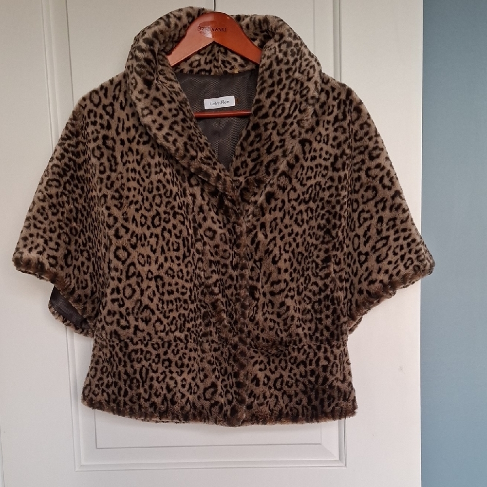 Calvin Klein Leopard Print Faux Fur Coat